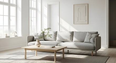 Minimalist Scandinavian Living Room Interior with Sofa and Coffee Table