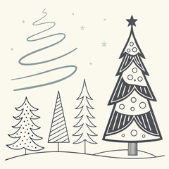 Stylized Christmas Trees and Stars on Cream Background holiday winter
