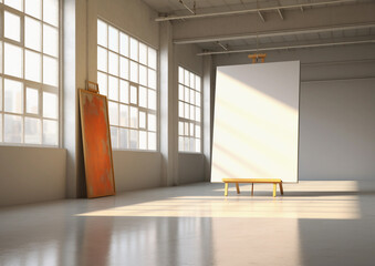 Fototapeta premium blank frame mockup in artist workroom