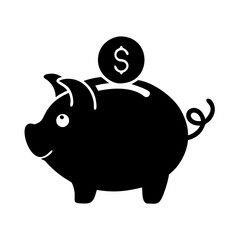 Vector art of piggy bank with a dollar coin in its slot, symbolizing savings and finance