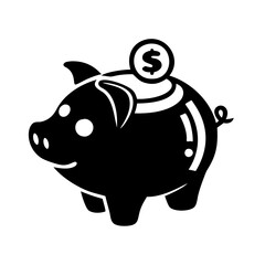 Vector art of piggy bank with a dollar coin in its slot, symbolizing savings and finance