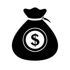 Vector art of black silhouette of a money bag with a dollar coin  icon