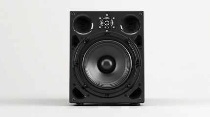 Fototapeta premium Sleek Black Speaker Sound System on Clean White Background for Professional Presentations