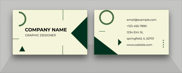 Creative Geometric Business Card Design – Eco Dark Green & Beige Modern Template