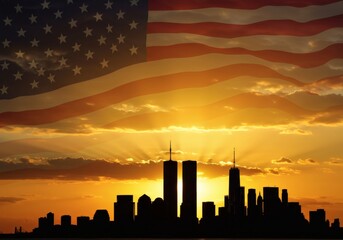 9/11 memorial image: never forget september 11th, twin towers, american flag