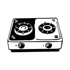 Vector art of black and white illustration of a twoburner gas stove, a kitchen appliance for cooking food icon