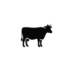 Minimalist Cow Silhouette in Side Profile with Horns and Udder