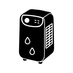 Fototapeta premium Vector art of black and white illustration of a dehumidifier with water drop symbols and ventilation grille