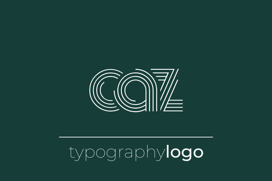 CAZ modern geometric typography logo. Modern and stylish composition featuring a monochromatic typography logo illustration designed with intricate lines.