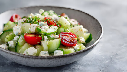Crunchy Celery, Apple, Cucumber and Feta Cheese Salad. Healthy food.
