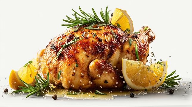 Delicious plates of grilled and roasted chicken and duck with vegetables and potatoes are ready for dinner