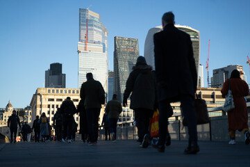 Pedestrians walking on London Bridge at the City of London