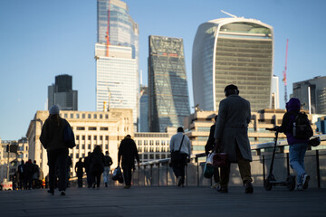 Pedestrians walking on London Bridge at the City of London