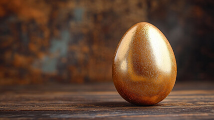 Golden egg with smooth reflective surface, isolated with caption space on the side, symbolizing wealth, luxury, prosperity, and creative visual concept.