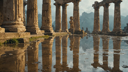 Fototapeta premium Ancient Ruins Reflected in Still Water