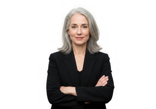 Confident mature businesswoman with arms crossed isolated on transparent background