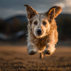 Fototapeta premium Dog Jumping for Frisbee in Grassy Field