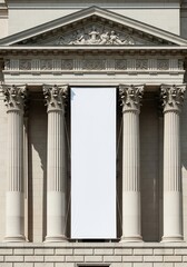 Obraz premium Blank Vertical Banner on Historic Neoclassical Building
