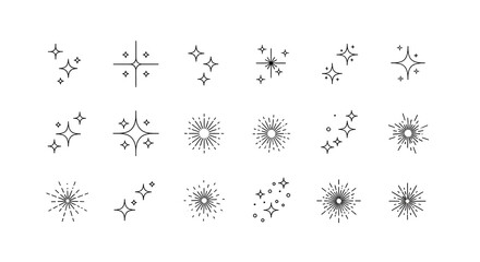 Twinkle star vector glitter bright magic light icon. Star twinkle glitter spark outline shine icon set. Hand drawn sketch doodle style. Magic light pictogram vector illustration.