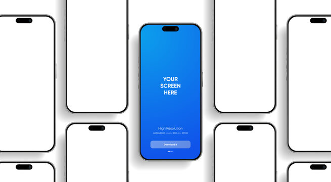 Realistic smartphone mockup. Mobile phone vector with isolated on white background. Device front view. 3D mobile phone with shadow. Realistic, high quality smart phone mockup for ui ux presentation.