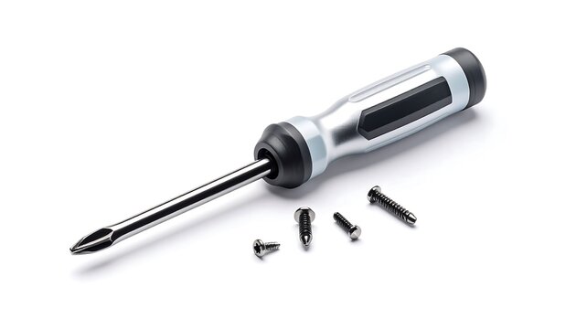 Silver screwdriver with screws