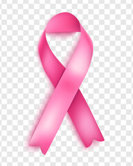 Breast Cancer Awareness Month is held annually in October.Pink ribbon on a transparent background.Banner, poster, postcard, background design