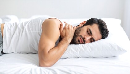 Man in pain, lying in bed