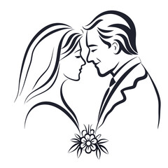 Adobe IllustratorElegant Wedding Silhouette of a Bride and Groom Embracing with Flowers in Black and White Minimalist Design Artwork Artwork