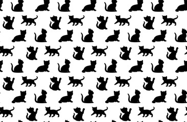 Cute kitten silhouette seamless pattern.