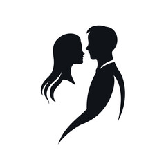 Romantic Silhouette of a Couple Embracing Tenderly Expressing Love and Connection Against White Background