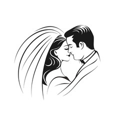Elegant Wedding Day Embrace A Stylish Bride and Groom Portrait Black and White Serene Romance and Eternal Love