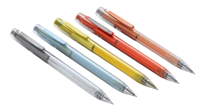 Perspective pen mockups showing different angles - isolated on transparent background 