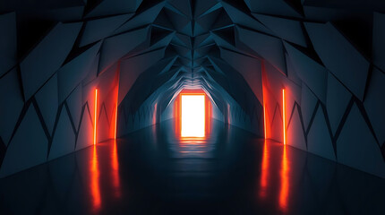 Fototapeta premium Futuristic tunnel with blue lights creates a modern and abstract design, perfect for backgrounds, websites, banners, posters, covers and flyers, with a scifi feel
