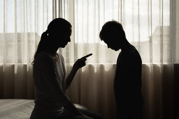 Parent correcting disciplining child for bad behavior, parenting discipline concept 