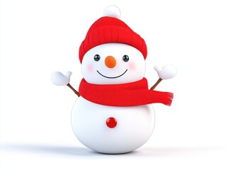 Fototapeta premium Smiling Snowman with red hat and scarf