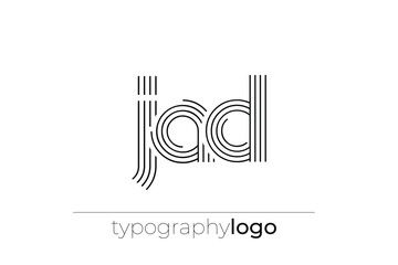 JAD modern geometric typography logo. Modern and stylish composition featuring a monochromatic typography logo illustration designed with intricate lines.