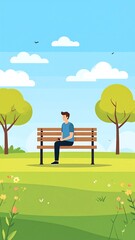 Man sitting on park bench on a sunny day