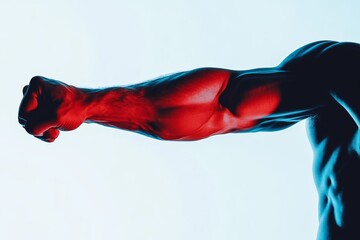 Muscular arm silhouette with red and blue contrast effect