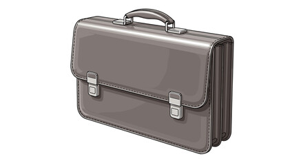 Illustration of a gray leather briefcase with a handle and metal clasps on a white background space on transparent background