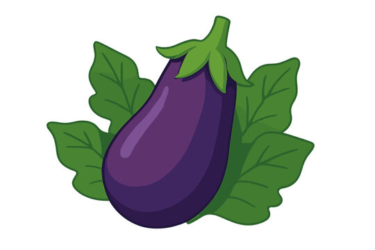 purple eggplant with green leaves clip art preview