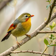 selective focus shot of a cute red billed leiothri