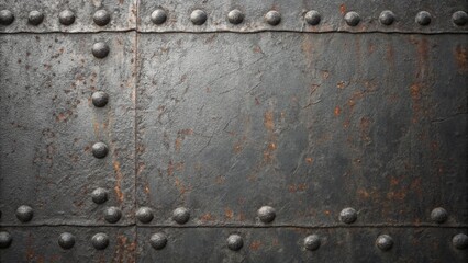Fototapeta premium Dark metal plate with rivets texture background with a vintage and industrial feel, perfect for adding a touch of ruggedness to any design project