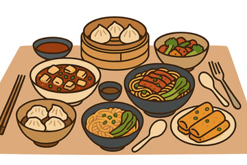 Vector illustration of Chinese food and copy-space for a set of templates including flyer design for shop, restaurant, cafe, promotion, advertising, banner, sale, poster, coupon, cover, and brochure