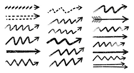 Hand-Drawn Arrow Collection with Wavy Lines and Various Styles for Creative Projects and Presentation Enhancements, Suitable for Infographics and Visual Communication