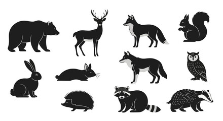 Silhouette Forest Animals Vector Collection for Wildlife Education, Children's Books, and Nature-Themed Designs, Enhancing Awareness and Appreciation for Biodiversity