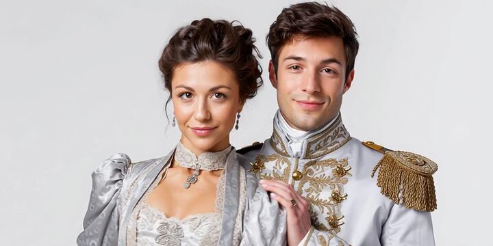 Prince charming and princess costume at a masquerade costume party