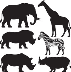 Obraz premium Elephant giraffe rhino zebra silhouettes wildlife