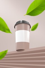 Coffee Cup Illustration Mockup - Stylish Product Template with Leaf Ac