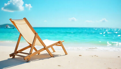 Being On Holiday On The Beach Or Beside A Pool, A Deck Chair To Relax On And Enjoy The Sunshine.. With Empty Copy Space For Text, created with generative ai	

