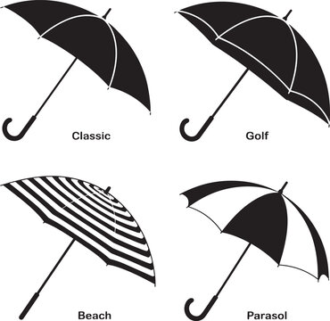 Four umbrellas classic golf beach parasol styles vector
